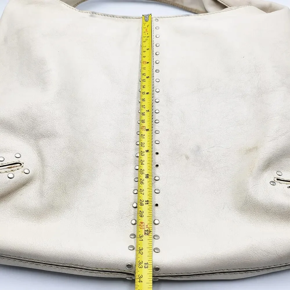 Y2K Michael by Michael Kors Cream Leather Studded Slouch Hobo Shoulder Bag